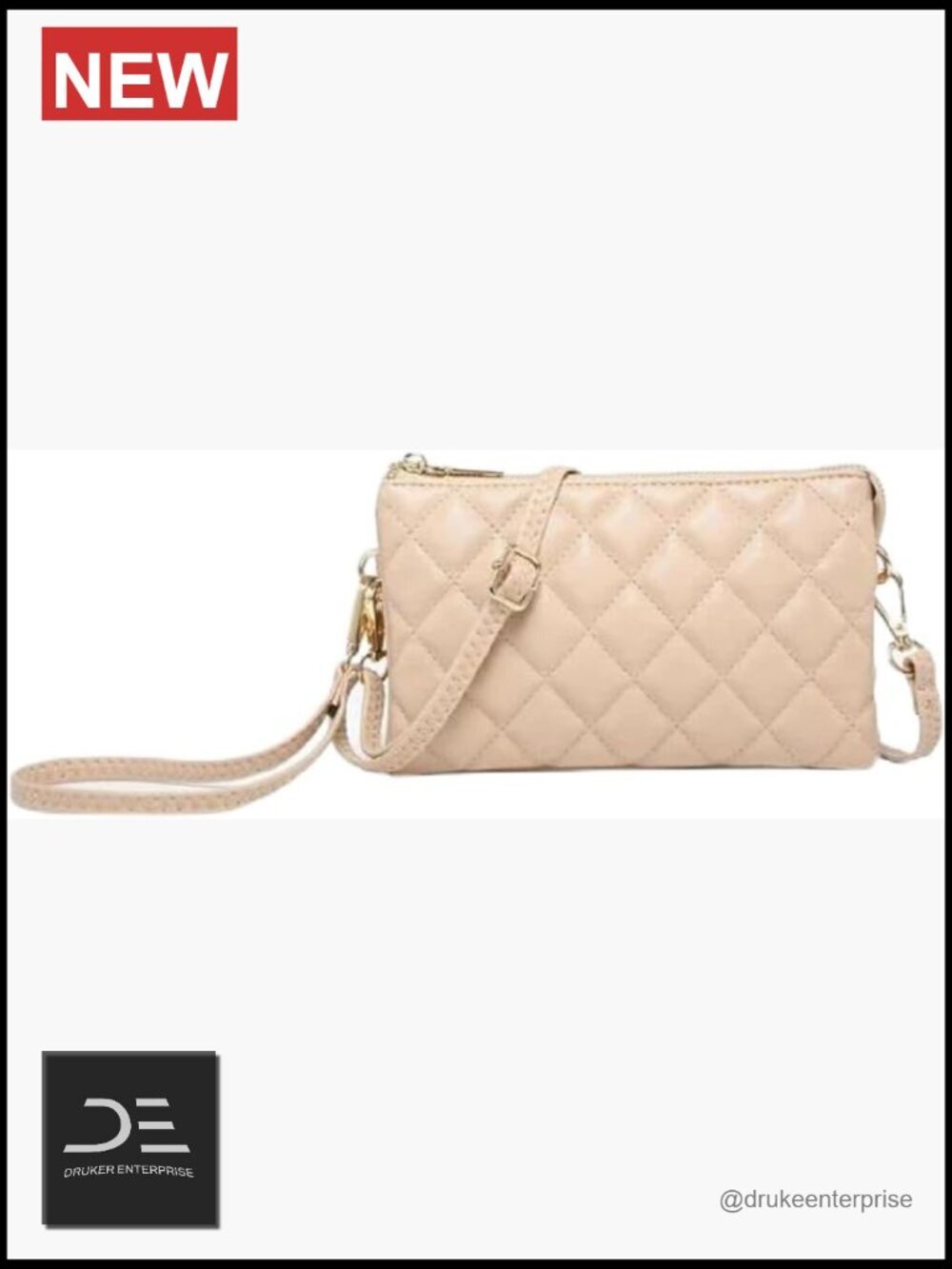 Quilted Crossbody Bag Vegan Leather Purse with Detachable Wristlet Adjustable
